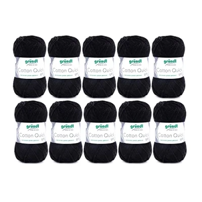 Obrázek Gründl Cotton Quick Uni pletací příze / háčkovací příze, 10 klubíček à 50 g (barevná ze 100% bavlny, certifikováno Öko Tex, 125 m, tloušťka jehlic: 3 4, x g), černá
