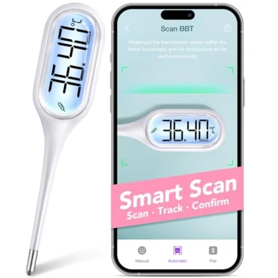 Obrázek Easy@Home Čedičový teploměr pro kontrolu cyklu: bazální teploměr, na přání plodnost a sledování ovulace rozpoznání horečky s aplikací Premom App