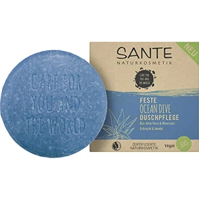 Obrázek SANTE Naturkosmetik Tuhé mýdlo na sprchování, veganská receptura s bio aloe a mořskou solí, péče o oceánskou divu, 1 x 80 g