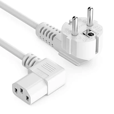 Obrázek deleyCON 3,0 m kabel pro studená zařízení síťový ochranný kontakt zástrčka typ F (CEE 7/4) 90 závitovaný na zdířku C13 pravý PC počítač monitor tiskárna Beamer