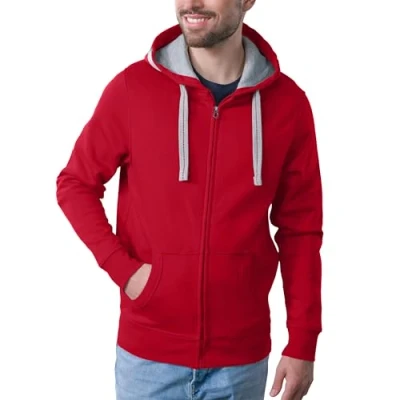 Obrázek HRM pánská mikina s kapucí I Premium kontrastní podšívkou Basic Hoodie se zipem kvalitní a udržitelné pánské oblečení, červená