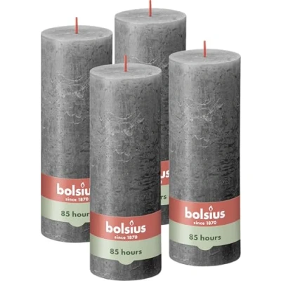 Obrázek Bolsius Rustik Stumpenkerzen Anthrazit Set 4 Stück Länge Brenndauer 85 Stunden Unparfümierte Natürliches Pflanzenwachs Ohne Palmöl 19 x 7 cm