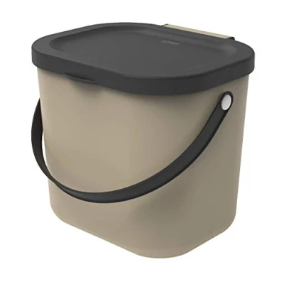 Obrázek Rotho Albula Biomový koš 6 l s víkem a uchem do kuchyně, plast (PP) bez BPA, cappuccino/antracit, (23,5 x 20,0 20,8 cm)