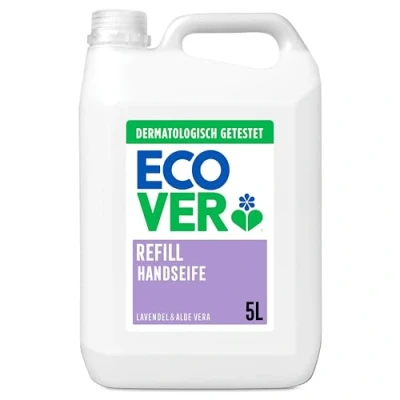 Obrázek Ecover mýdlo na ruce levandule a aloe vera (5 l), biologicky odbouratelné s rostlinnými složkami, tekuté 5 l pro citlivou pokožku, receptura vhodná vegany