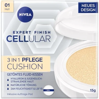 Obrázek NIVEA Cellular Expert Finish 3v1 pečující Cushion pro světlé tóny pleti (15 g), make up s hyaluronem, kolagenovým boosterem a LSF 15, hydratační Foundation