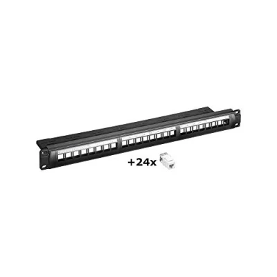 Obrázek Goobay 95336 Keystone Patch Panel 24 Port / 19 palců kryt s 24x moduly CAT 6 RJ45 1 HE distribuční pole Patchfeld Snap In černý