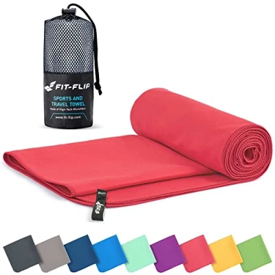 Obrázek Fit Flip ručník z mikrovlákna kompaktní ručníky ideální jako sportovní ručník, cestovní plážová osuška rychleschnoucí a lehká velký (50 x 100 cm, korál)