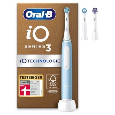Obrázek Oral B iO Series 3 PLUS Edition Elektrische Zahnbürste, Electric Toothbrush, Aufsteckbürsten, Putzmodi für Zahnpflege, Designed by Braun, TESTSIEGER Stiftung Warentest (12, 2024), Ice Blue