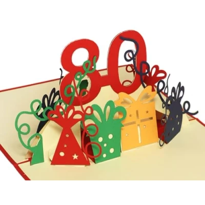 Obrázek LINPOPUP® 3D pop up přání 80. narozeninám, narozeninové s obálkou, Happy Birthday k dárek pro přítelkyni, ženu, babičku, N203