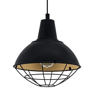 Obrázek EGLO závěsné svítidlo Cannington, 1 závěsná lampa průmyslová, vintage, retro, ocel v černé, zlaté, na jídelní stůl, do obývacího pokoje, s objímkou E27, Ø 30,5 cm