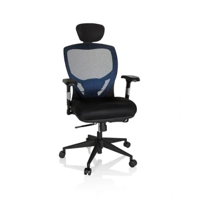 Obrázek hjh OFFICE Profi kancelářská židle Venus Base látka/síť Ergonomická otočná židle, nastavitelná zádová opěrka, výška sedadla, modrá/černá 657110