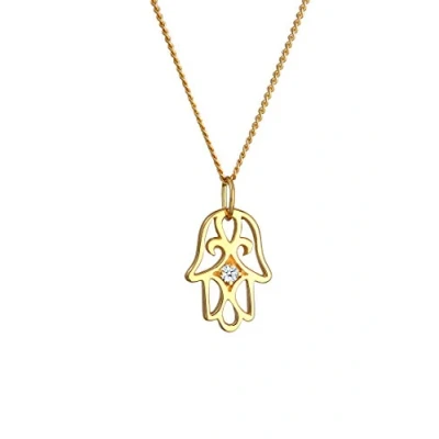 Obrázek Elli DIAMONDS řetízek dámský motiv Hamsa Filigránský s diamantem (0,03 ct.) ze žlutého zlata 585, Fazetový brus, Diamant
