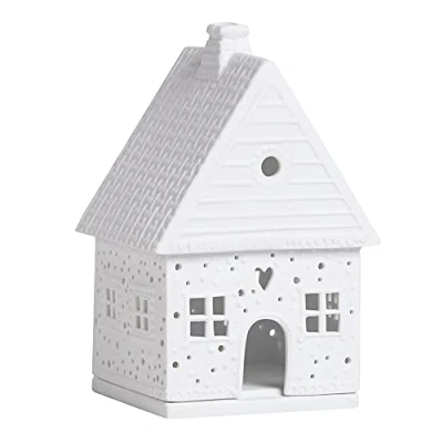 Obrázek Räder Svítící domeček perník malý z porcelánu neglazovaný v barvě bílá, rozměry: 14 x 9 8,5 cm, 90318