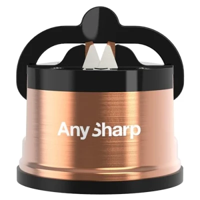 Obrázek AnySharp pro kovový ostřič nožů, bezpečnost bez rukou, přísavka PowerGrip, brousí všechny kuchyňské nože, ideální tvrzenou ocel a zoubkované broušení, nejlepší kvalita, měděný kov