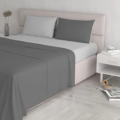 Obrázek Italian Bed Linen Natural Color Bettwäsche Set, 100% Baumwolle, Hell grau/Rauch, Doppelte
