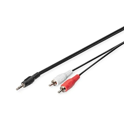 Obrázek DIGITUS Audio Adapterkabel 3,5mm Klinke auf 2xCinch Aux Kabel Stereo RCA Adapter 2,5m schwarz für Stereoanlagen, Heimkino, Soundbar, Computer