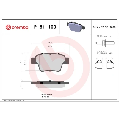 Obrázek Brembo P 61 100 sada brzdových obložení, kotoučová brzda (4dílná)