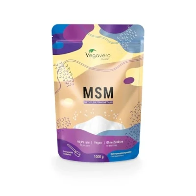 Obrázek MSM prášek 1000 g Vegavero® 99,9% čistý vítěz ceny a výkonu 2024* německá výroba methylsulfonylmethan organická síra krystalický laboratorně testováno bez přísad Vegan