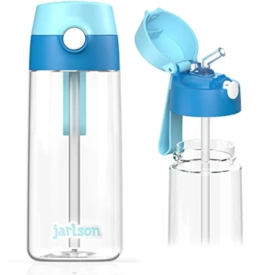 Obrázek Jarlson® dětská láhev na pití EMI testováno TÜV vodu 500 ml bez BPA zabezpečená proti vytečení s brčkem tritanová do školy, školky, kolo (růžová)