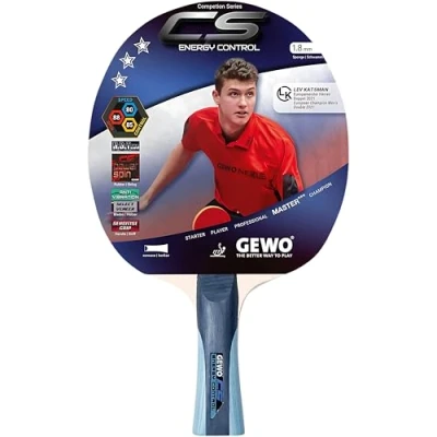 Obrázek GEWO CS Energy Control pálka na stolní tenis schváleno ITTF s kontrolovaným povlakem a vysokými otáčecími vlastnostmi, konkávní, 1,8 mm houba, červeno černá