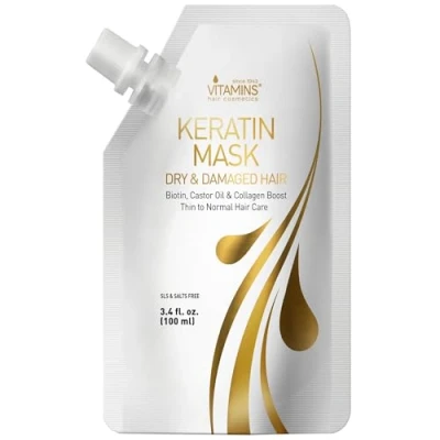 Obrázek Vitamins vlasová maska keratin, kúra ošetření biotin, castor Oil, Collagen Protein &amp; Kokosový olej Deep Conditioner pro poškozené, řídké, suché namáhané vlasy (Travel Size)