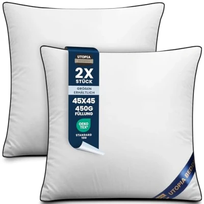 Obrázek Utopia Bedding 2dílná sada polštářů 45 x cm, výplň polštáře do postele a jako dekorační polštář, polštář na pohovku, ozdobný gauč (bílá)