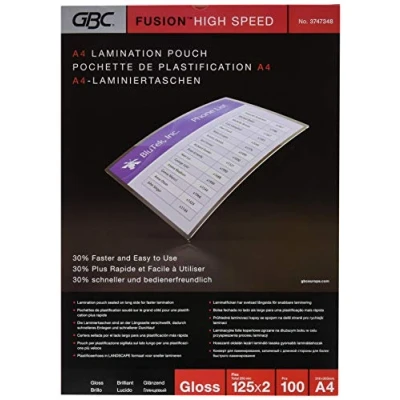 Obrázek GBC HighSpeed laminovací fólie A4 125 mic, pro až 30 % rychlejší laminování, robustní kapsy v balení po 100 kusech, lesklé, průhledné, 3747348