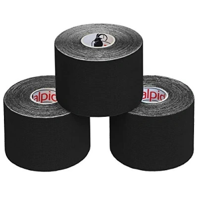 Obrázek ALPIDEX Kineziologie Tape 1/3/6/12 rolí Mnoho barev 5 m x cm brožura pro použití elastická, vodotěsná, příjemná na kůži, fyzio svalové pásky, barva: černá, množství: 3 role