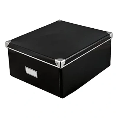 Obrázek Idena 10520 úložný box z pevného kartonu, víko se zesílenými hranami kovu, univerzální v černé barvě včetně popisovacího pole, pro pořádek domácnosti, kanceláři a pracovně
