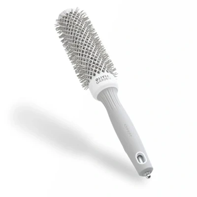 Obrázek Olivia Garden Expert Blowout Speed bílý a šedý 35 keramický kulatý kartáč s extra dlouhým kartáčem pro 25 % rychlejší