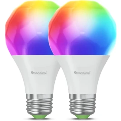 Obrázek Nanoleaf Matter Essentials WLAN žárovky E27, 2 chytré RGBW LED 16 milionů barev, stmívatelné a dálkové ovládání, ovládání aplikací hlasem (kompatibilní s Alexa, Apple &amp; Google Home),