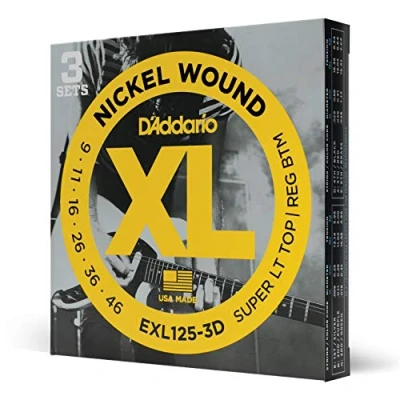 Obrázek D&#039;Addario Kytarové struny E kytara pro elektrické kytary elektrickou kytaru EXL125 3D Super Light Top/reg. Bottom, 09 46 3 kusy