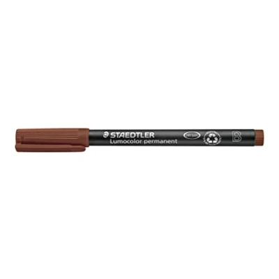 Obrázek STAEDTLER permanentní popisovač Lumocolor, hnědý, klínový hrot cca 1,0 2,5 mm, odolný proti rozmazání a vodě, Made in Germany, dlouhá životnost, 10 hnědých univerzálních tužek v kartonovém pouzdře,