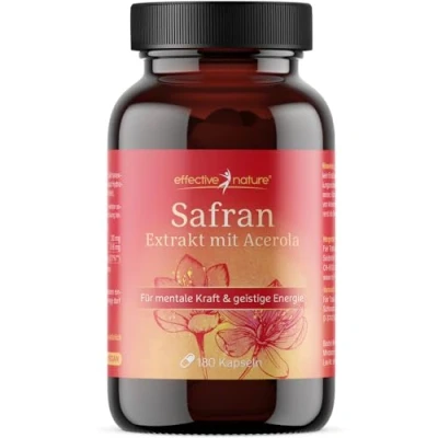 Obrázek Kapsle na extrakt šafránu 180 kusů po dobu 3 měsíců s 30 mg ze Španělska obsah minimálně 2 % (600 µg) vitamínem C z bio akceroly