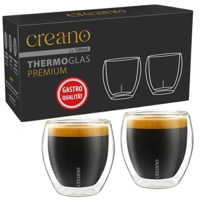 Obrázek Creano PREMIUM dvoustěnné sklenice na espresso 100 ml 2dílná sada gastronomická kvalita 100% vhodné do myčky termosklenice s dvojitou stěnou NOVINKA 2024