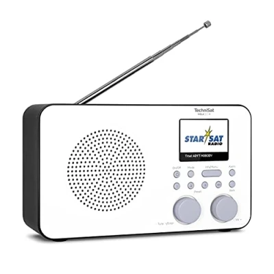 Obrázek TechniSat VIOLA 2 C IR přenosné internetové rádio (DAB+, UKW, WLAN, 2,4palcový barevný displej, konektor na sluchátka, budík, Sleeptimer, 3 W RMS, akumulátor, síťový zdroj) bílá/černá
