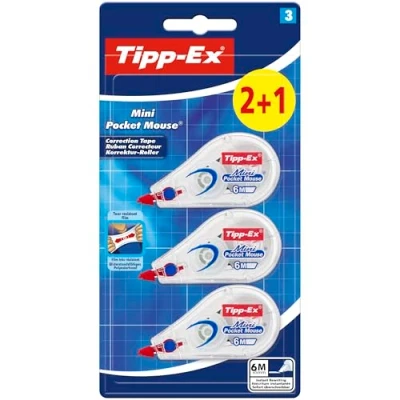 Obrázek Tipp Ex Korekční váleček Mini Pocket Mouse, 6 m x 5 mm, ideální do kanceláře, domácí kanceláře nebo školy, 2 +1 kus (balení 1 ks)