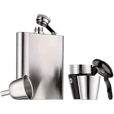 Obrázek WMF 6dílná sada placatky z ušlechtilé oceli Manhattan placatka, 200 ml, lahvička 20 cl, trychtýř, pěchovadlo v koženém pouzdře, Cromargan ušlechtilá ocel matovaná, nápad na dárek