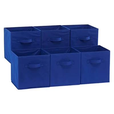 Obrázek Amazon Basics Skládací úložná kostka/organizér z látky s úchyty, 26,6 x 27,9 cm, 6 kusů, jednobarevná námořnická modř