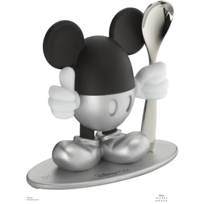 Obrázek WMF kalíšek na vejce se lžičkou Disney Mickey Mouse, veselý pro děti, plastový pohár vejce, nerezová ocel Cromargan, leštěná, vhodný do myčky nádobí, stříbrný