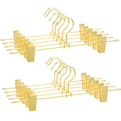 Obrázek SONGMICS Ramínko na kalhoty z kovu, 10 kusů, ramínka, 31 cm, se 2 protiskluzovými klipsy, sukně, kalhoty, spodní prádlo, ramínko, šetří místo, nerezové, otočné o 360, zlato CRI046G01