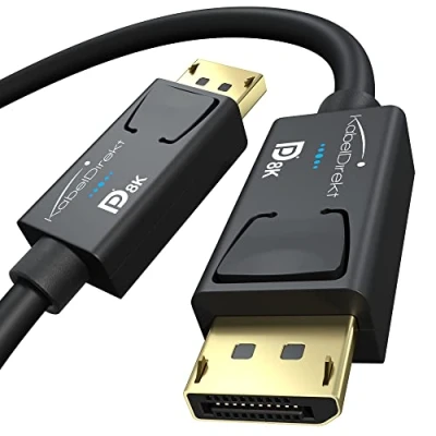 Obrázek KabelDirekt 8K DisplayPort kabel a DP kabel, se speciální A. I.S. Stínění oficiální certifikace VESA 2 m (pro 1. 4 herní počítač/laptop/grafickou kartu/monitor s 4K@120Hz, 144Hz/165Hz/240Hz)