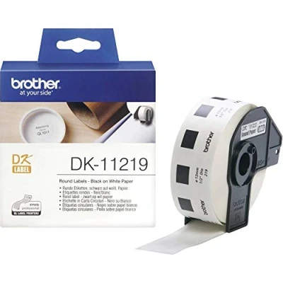 Obrázek Brother DK11219 kulatá role etikety 1200 ks/role 12 mm průměr pro QL 500 550 černá, bílá