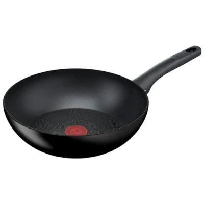 Obrázek Tefal Hard Titanium On pánev wok indukční 28 cm, nepřilnavý povrch, termo signál při ideální teplotě pečení, vhodná pro všechny druhy sporáků, hliník, černá, G28819
