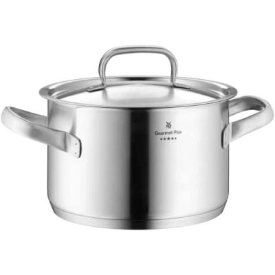 Obrázek WMF Hrnec na vaření vysoký Ø 16 cm cca 1,9l Gourmet Plus vnitřní stupnice, otvor pro výstup páry Made in Germany duté rukojeti, kovové víko Cromargan ušlechtilá ocel matná vhodný indukci do myček nádobí