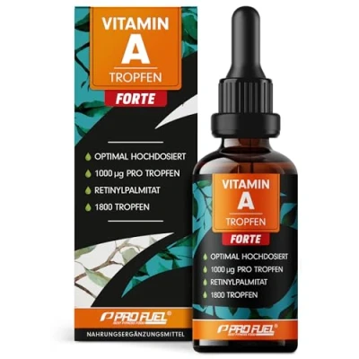 Obrázek Kapky vitaminu a Forte 1000 µg na kapku 1800 kapek s vitaminem z retinylpalmitátu optimální vysoká dávka biologicky dostupný bez přísad laboratorně testováno certifikátem 100%