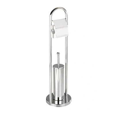 Obrázek WENKO Stand WC souprava Mod. Vasto ušlechtilá ocel 2 v 1 kombinace držák toaletního papíru a štětky s masivním stojanem lesklý Ø 22 x 81 cm
