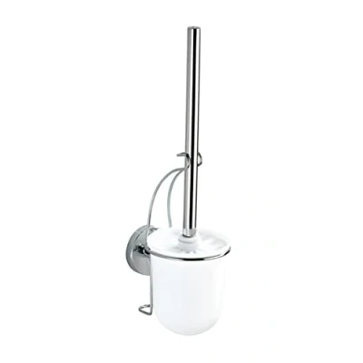 Obrázek WENKO Vacuum Loc nástěnná WC souprava Milazzo, toaletní štětka s držákem štětky, upevnění bez vrtání, chromovaný kov/plast, 10 x 36,5 12 cm, bílá