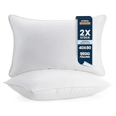 Obrázek Utopia Bedding polštář na hlavu (sada 2 ks), 40 x 80 cm spací polštář, prodyšný měkký (bílý)