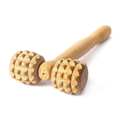 Obrázek Tuuli Accessories masážní přístroj ve tvaru T, válec, váleček s rukojetí, maderoterapie, na obličej, masáž těla ze dřeva